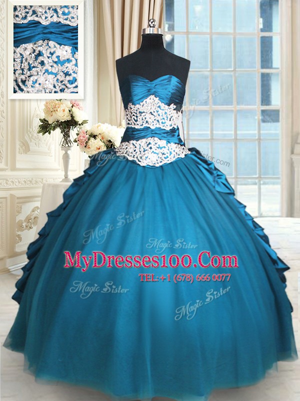 Teal Lace Up Sweetheart Beading and Lace and Appliques and Ruching Vestidos de Quinceanera Taffeta and Tulle Sleeveless