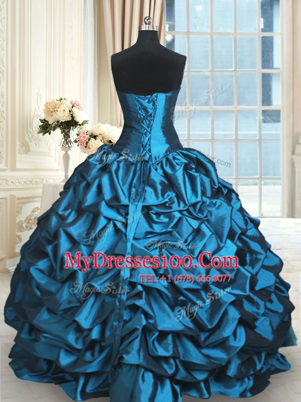 Teal Lace Up Sweetheart Beading and Lace and Appliques and Ruching Vestidos de Quinceanera Taffeta and Tulle Sleeveless