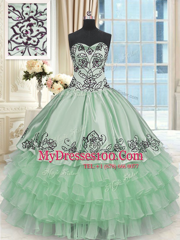 Organza and Taffeta Sleeveless Floor Length Vestidos de Quinceanera and Beading and Embroidery and Ruffled Layers