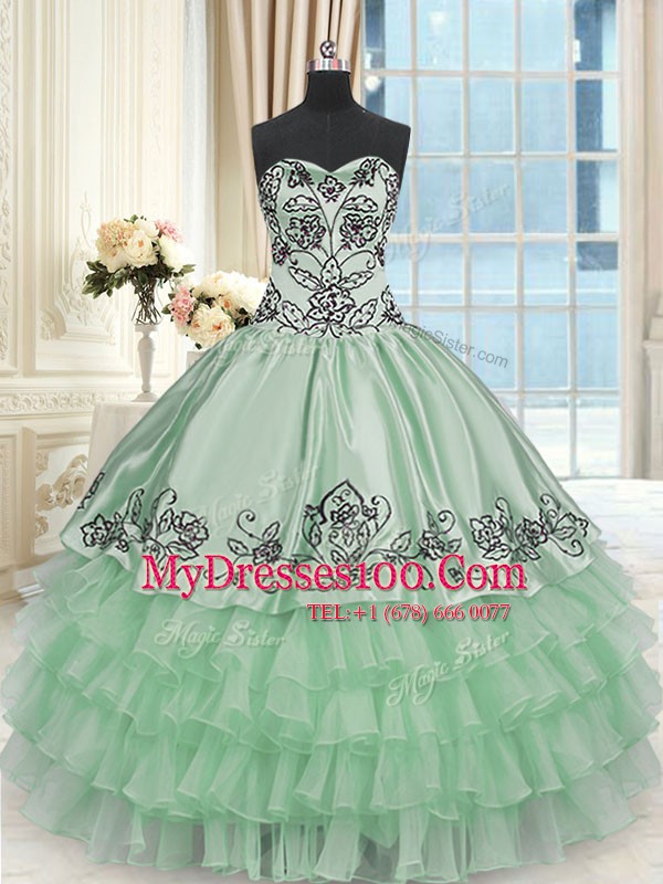 Organza and Taffeta Sleeveless Floor Length Vestidos de Quinceanera and Beading and Embroidery and Ruffled Layers