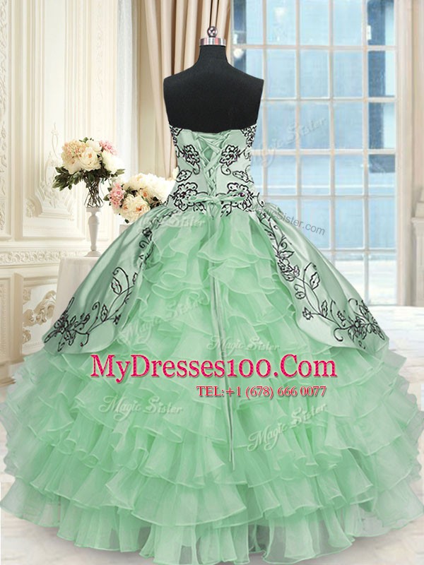 Organza and Taffeta Sleeveless Floor Length Vestidos de Quinceanera and Beading and Embroidery and Ruffled Layers