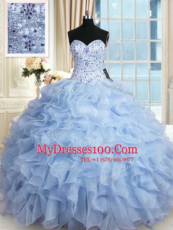 Light Blue 15 Quinceanera Dress Military Ball and Sweet 16 and Quinceanera and For with Beading and Ruffles Sweetheart Sleeveless Lace Up