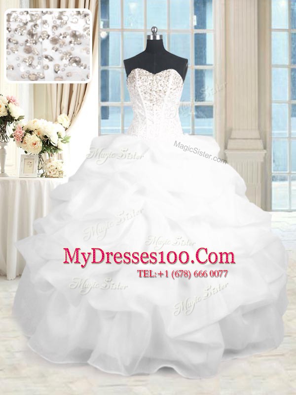 Sexy White Lace Up Quinceanera Gown Beading and Ruffles Sleeveless Floor Length