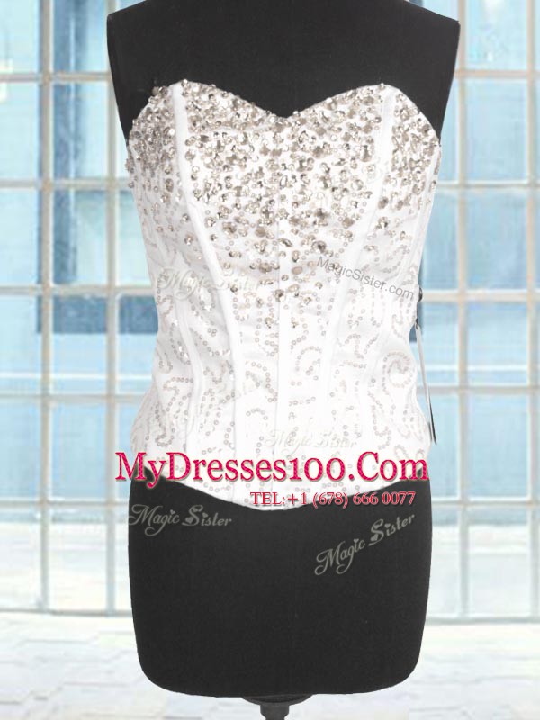 Sexy White Lace Up Quinceanera Gown Beading and Ruffles Sleeveless Floor Length