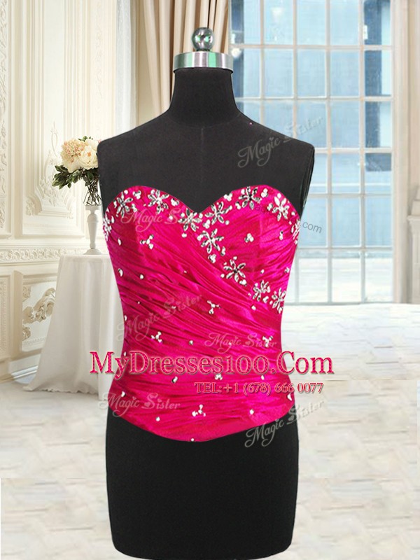 Four Piece Sleeveless Organza Floor Length Lace Up Quinceanera Dress in Hot Pink with Beading and Ruffles and Ruching