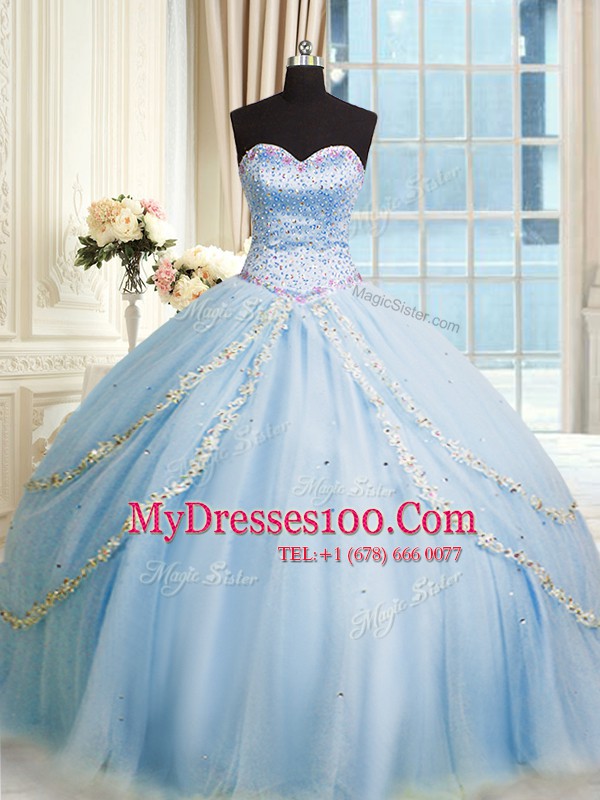 Beauteous Sweetheart Sleeveless Organza Quinceanera Dresses Beading and Appliques Court Train Lace Up