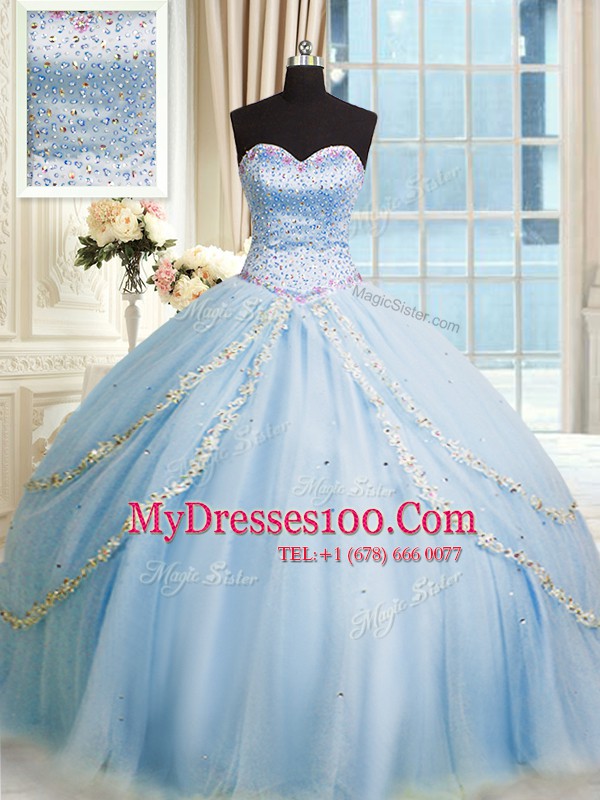 Beauteous Sweetheart Sleeveless Organza Quinceanera Dresses Beading and Appliques Court Train Lace Up