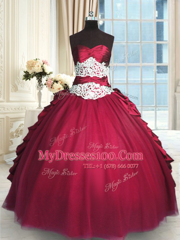 Trendy Red Sweetheart Neckline Beading and Lace and Ruching and Pick Ups 15th Birthday Dress Long Sleeves Zipper