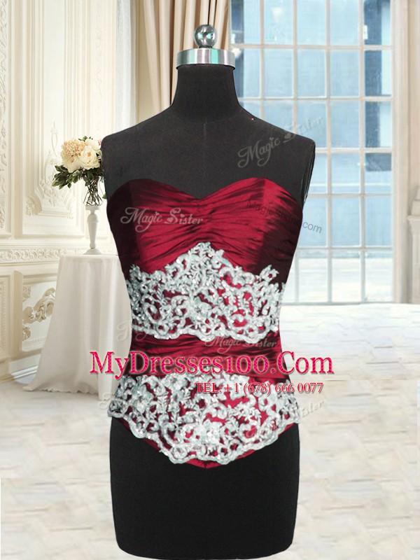 Trendy Red Sweetheart Neckline Beading and Lace and Ruching and Pick Ups 15th Birthday Dress Long Sleeves Zipper