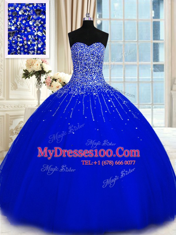 Sweetheart Sleeveless Tulle Sweet 16 Quinceanera Dress Beading Lace Up