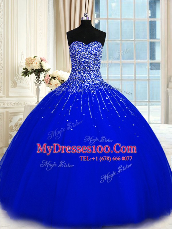 Sweetheart Sleeveless Tulle Sweet 16 Quinceanera Dress Beading Lace Up