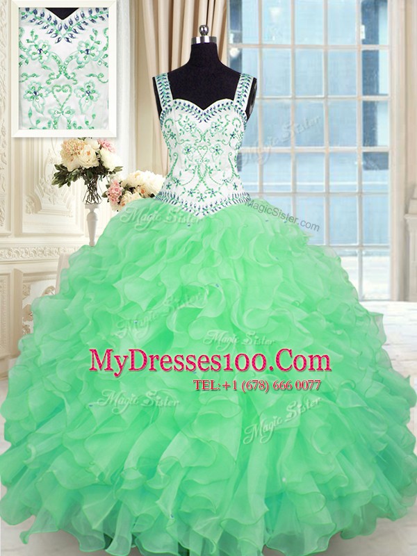 Lace Up Sweetheart Beading and Appliques and Ruffles 15 Quinceanera Dress Organza Sleeveless