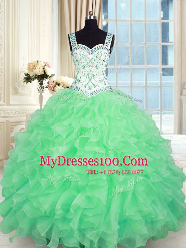 Lace Up Sweetheart Beading and Appliques and Ruffles 15 Quinceanera Dress Organza Sleeveless