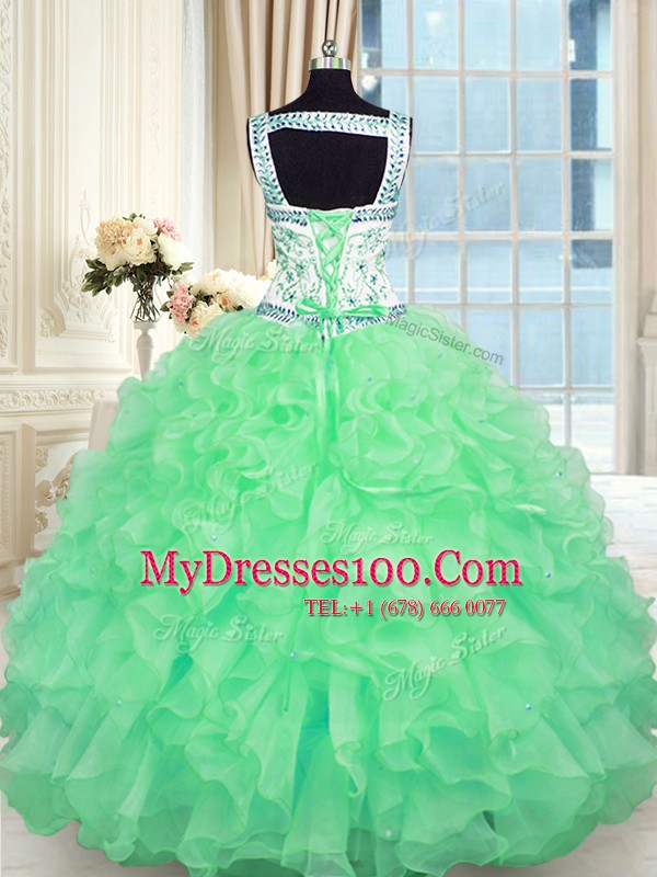 Lace Up Sweetheart Beading and Appliques and Ruffles 15 Quinceanera Dress Organza Sleeveless