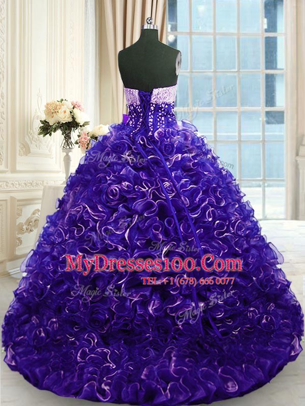 Sweet With Train Ball Gowns Sleeveless Purple Ball Gown Prom Dress Brush Train Lace Up