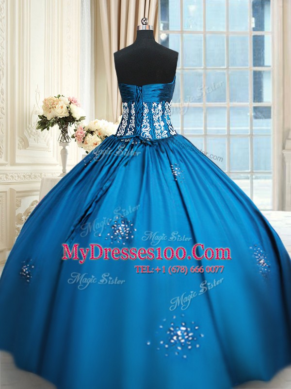 Blue and Teal Sleeveless Beading and Appliques and Ruching Floor Length 15th Birthday Dress