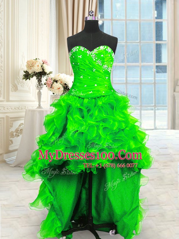 Four Piece Quinceanera Gowns Military Ball and Sweet 16 and Quinceanera and For with Beading and Ruffles and Ruching Sweetheart Sleeveless Lace Up