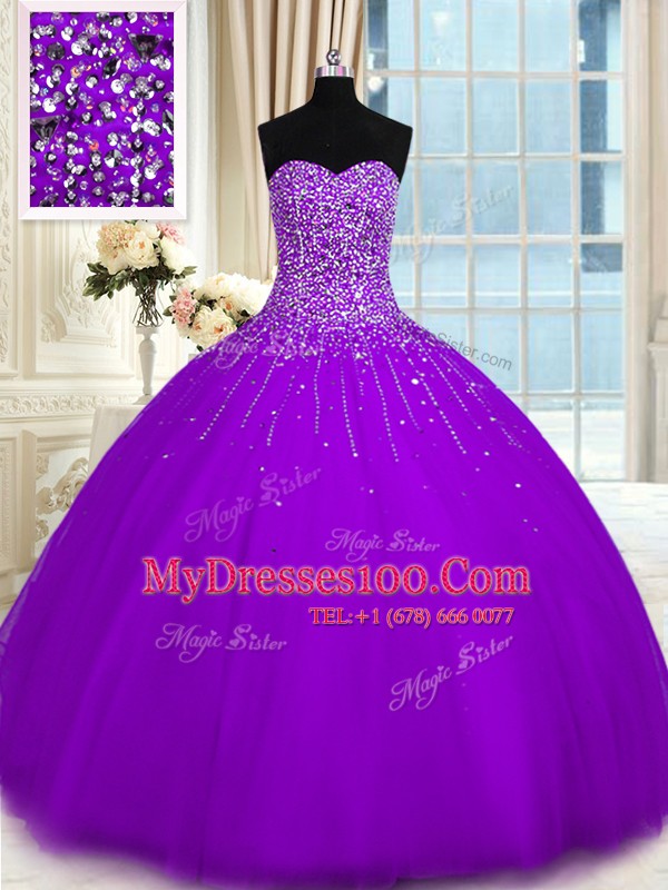 Inexpensive Floor Length Ball Gowns Sleeveless Purple Sweet 16 Dress Lace Up