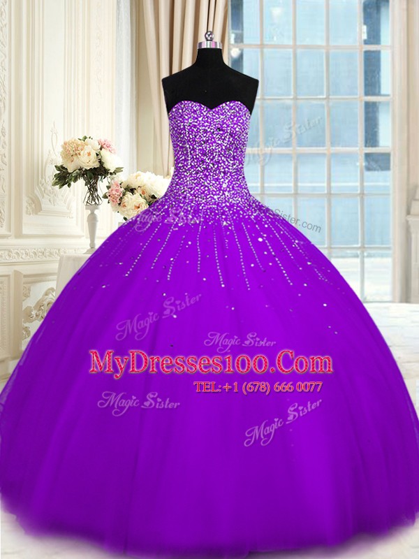 Inexpensive Floor Length Ball Gowns Sleeveless Purple Sweet 16 Dress Lace Up