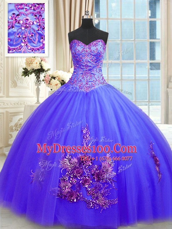 Fabulous Ball Gowns Quinceanera Gowns Blue Sweetheart Tulle Sleeveless Floor Length Lace Up