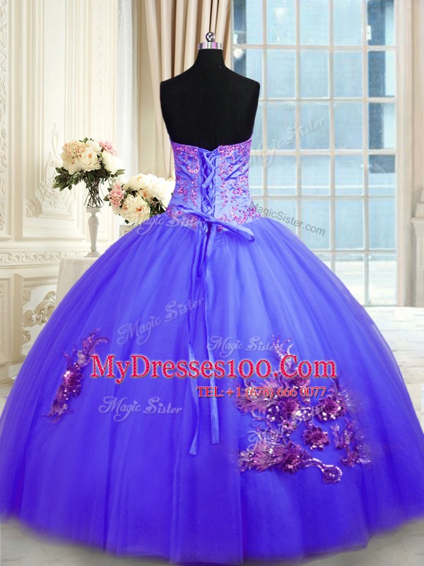 Fabulous Ball Gowns Quinceanera Gowns Blue Sweetheart Tulle Sleeveless Floor Length Lace Up