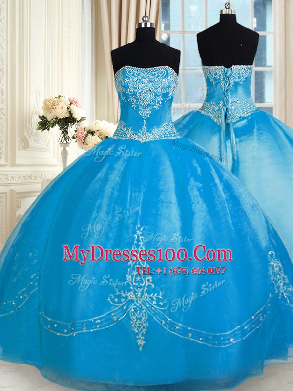Clearance Sleeveless Lace Up Floor Length Embroidery Ball Gown Prom Dress