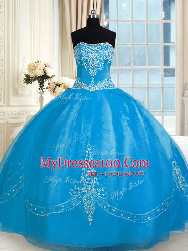 Clearance Sleeveless Lace Up Floor Length Embroidery Ball Gown Prom Dress