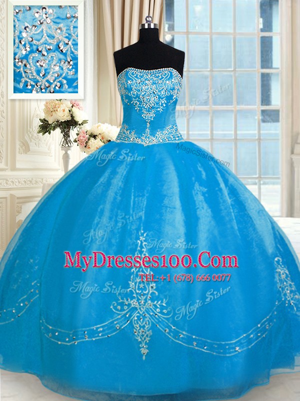 Clearance Sleeveless Lace Up Floor Length Embroidery Ball Gown Prom Dress
