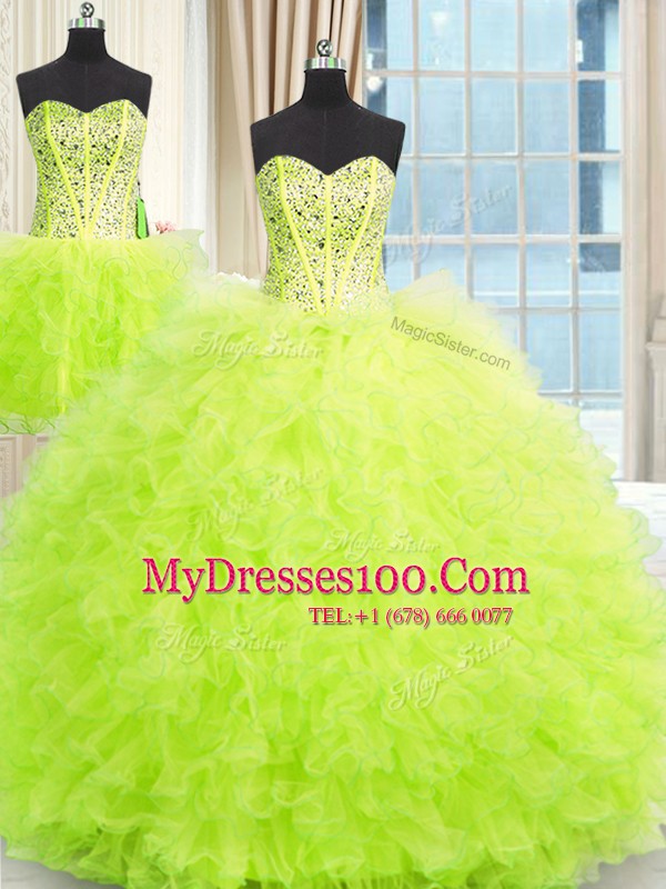 Latest Three Piece Floor Length Lace Up Quinceanera Dresses for Military Ball and Sweet 16 and Quinceanera with Beading and Ruffles