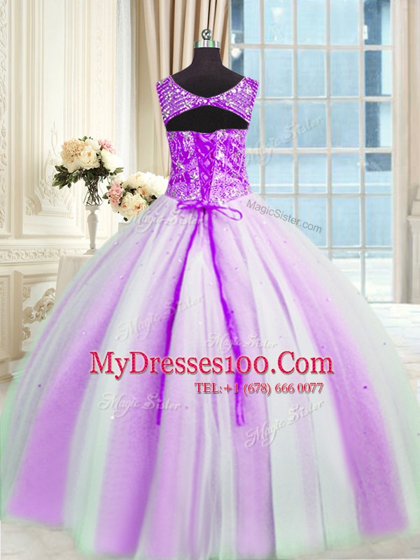 Sleeveless Lace Up Floor Length Beading and Sequins Ball Gown Prom Dress
