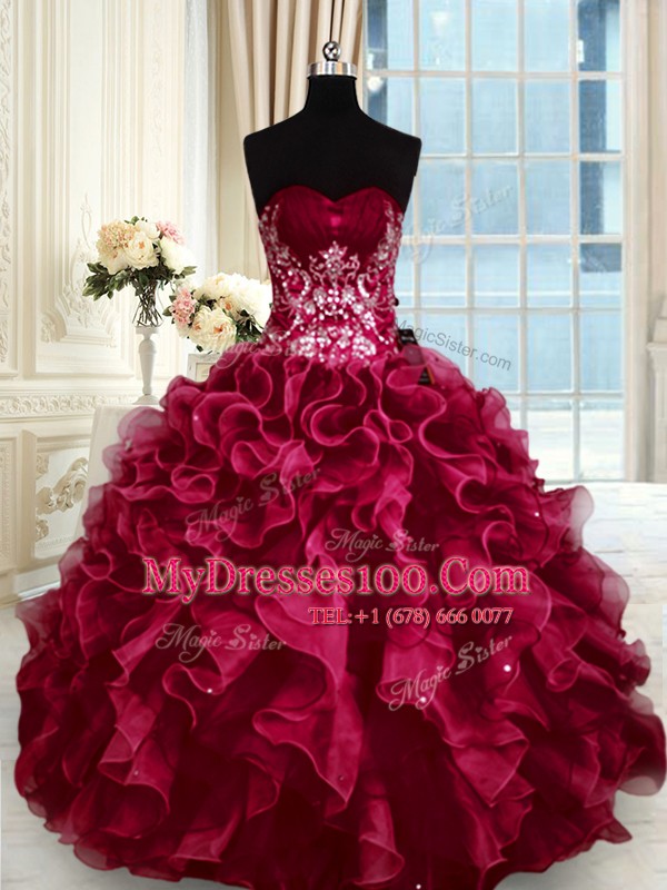 Clearance Sweetheart Sleeveless Organza Quinceanera Dresses Beading and Appliques and Ruffles Lace Up
