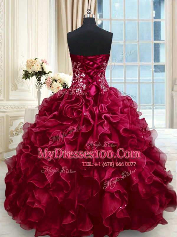 Clearance Sweetheart Sleeveless Organza Quinceanera Dresses Beading and Appliques and Ruffles Lace Up