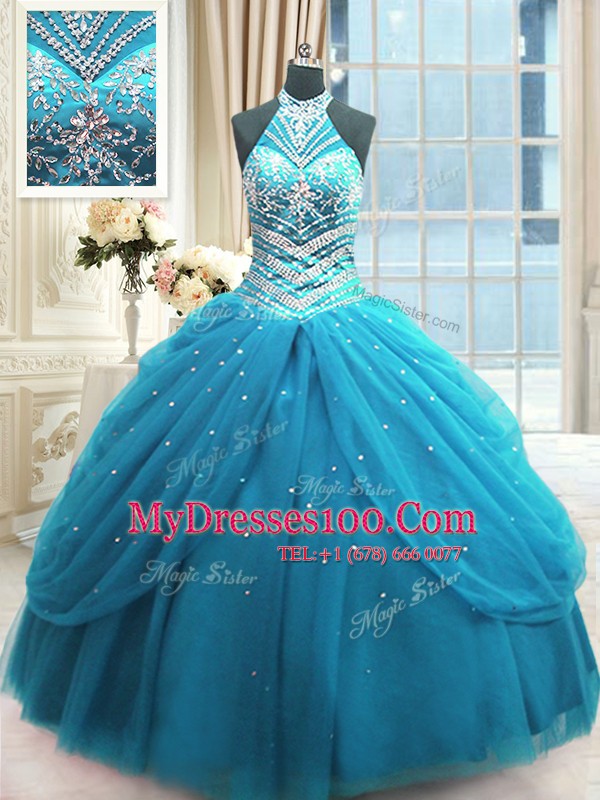 Floor Length Ball Gowns Sleeveless Baby Blue Quinceanera Gowns Lace Up