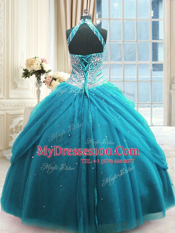 Floor Length Ball Gowns Sleeveless Baby Blue Quinceanera Gowns Lace Up