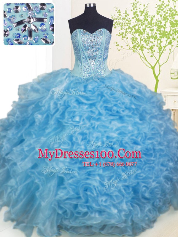 Sleeveless Beading and Ruffles and Pick Ups Lace Up Vestidos de Quinceanera