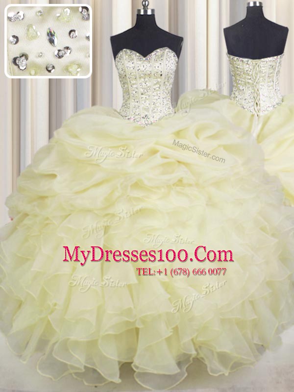 Admirable Floor Length Light Yellow Sweet 16 Quinceanera Dress Sweetheart Sleeveless Lace Up