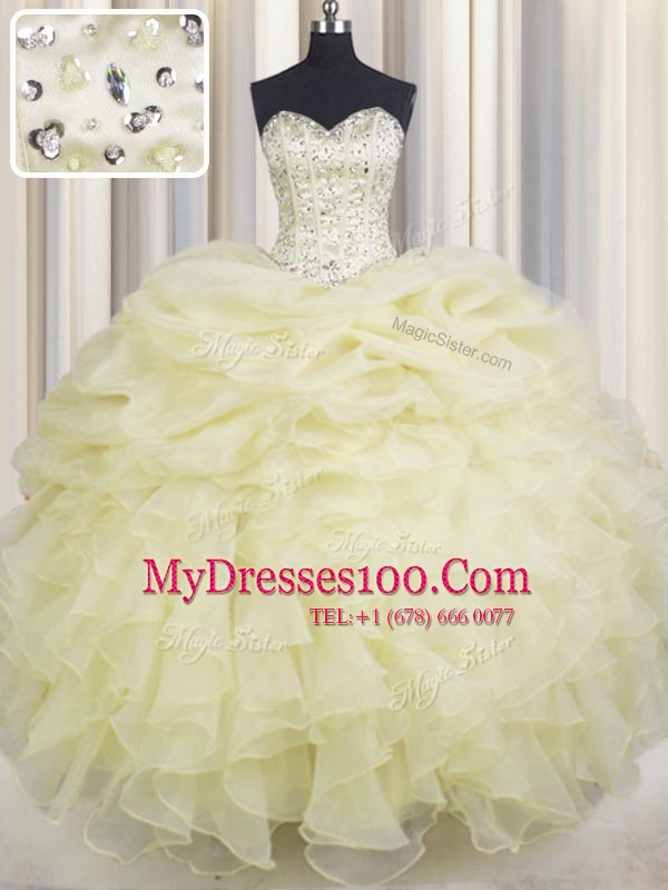 Admirable Floor Length Light Yellow Sweet 16 Quinceanera Dress Sweetheart Sleeveless Lace Up