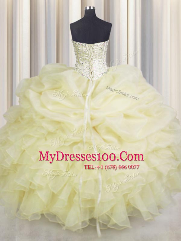 Admirable Floor Length Light Yellow Sweet 16 Quinceanera Dress Sweetheart Sleeveless Lace Up