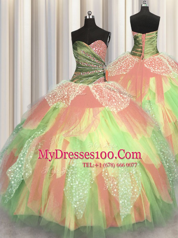 Ball Gowns Sweet 16 Dress Multi-color Sweetheart Organza Sleeveless Floor Length Lace Up