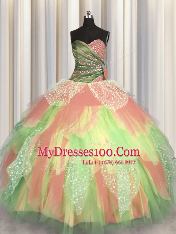 Ball Gowns Sweet 16 Dress Multi-color Sweetheart Organza Sleeveless Floor Length Lace Up
