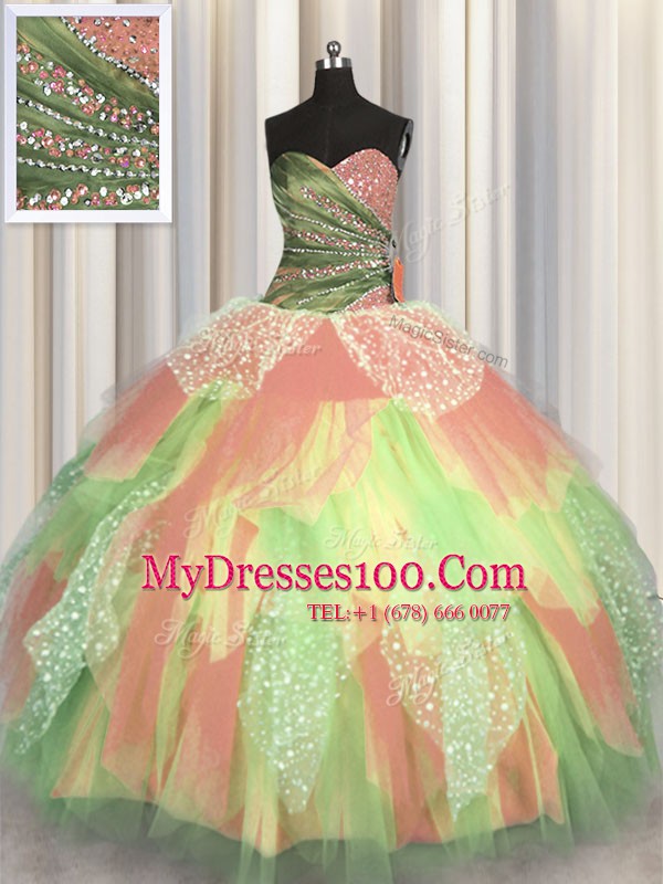 Ball Gowns Sweet 16 Dress Multi-color Sweetheart Organza Sleeveless Floor Length Lace Up