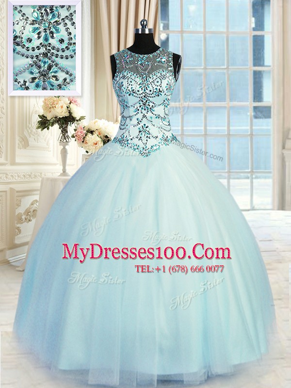 Fancy Light Blue Scoop Neckline Beading 15 Quinceanera Dress Sleeveless Lace Up