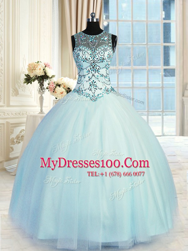 Fancy Light Blue Scoop Neckline Beading 15 Quinceanera Dress Sleeveless Lace Up