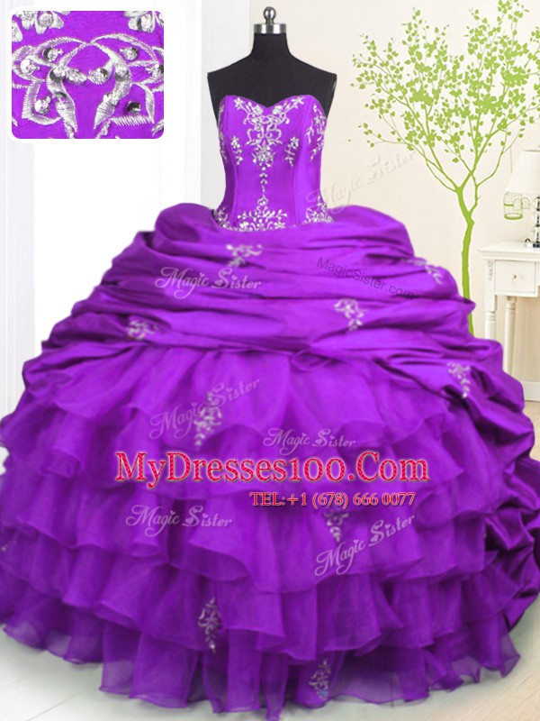 Exceptional Pick Ups Ruffled With Train Purple Vestidos de Quinceanera Strapless Sleeveless Brush Train Lace Up
