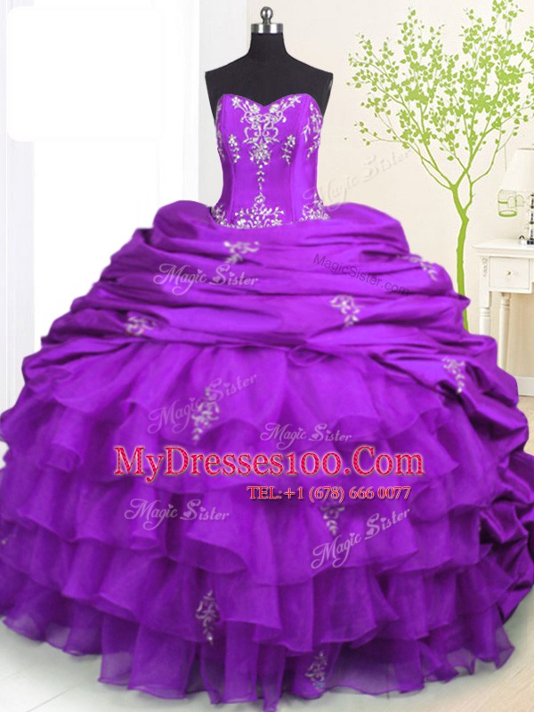 Exceptional Pick Ups Ruffled With Train Purple Vestidos de Quinceanera Strapless Sleeveless Brush Train Lace Up