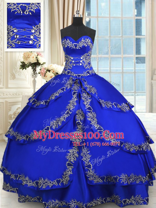 Nice Ruffled Ball Gowns Sweet 16 Dress Royal Blue Sweetheart Taffeta Sleeveless Floor Length Lace Up