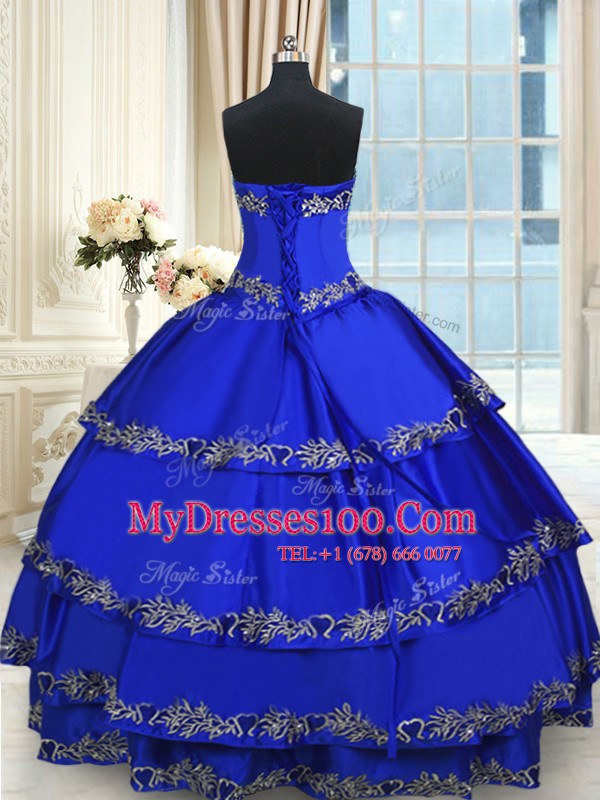 Nice Ruffled Ball Gowns Sweet 16 Dress Royal Blue Sweetheart Taffeta Sleeveless Floor Length Lace Up