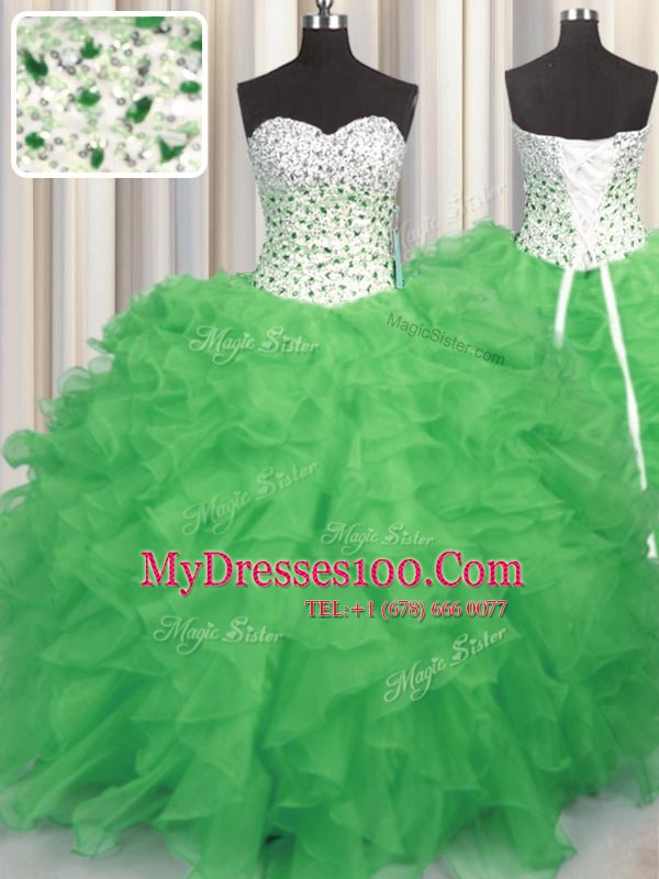 Decent Sleeveless Floor Length Beading and Ruffles Lace Up Ball Gown Prom Dress