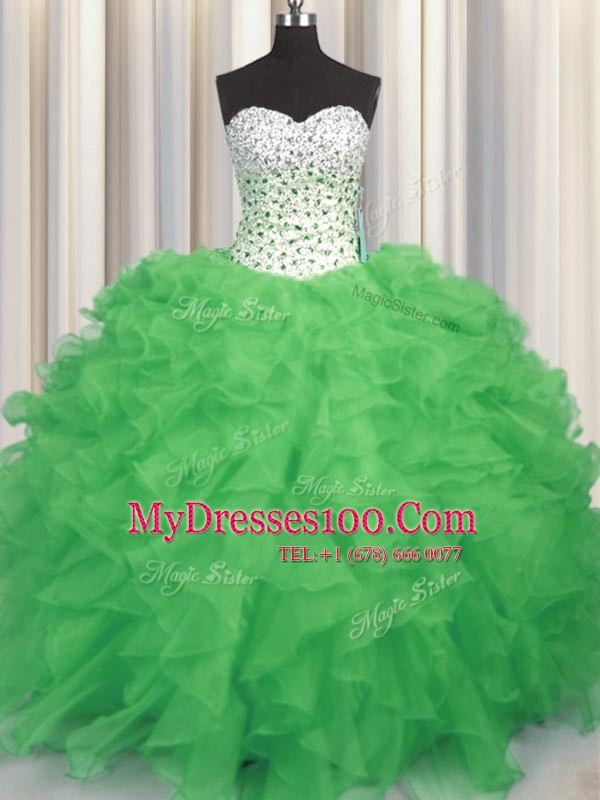 Decent Sleeveless Floor Length Beading and Ruffles Lace Up Ball Gown Prom Dress