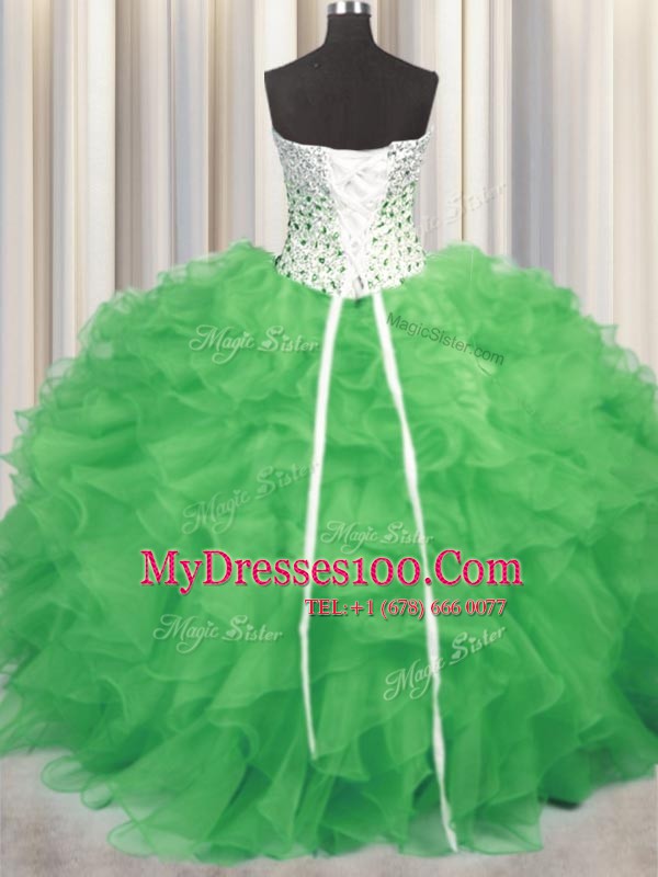 Decent Sleeveless Floor Length Beading and Ruffles Lace Up Ball Gown Prom Dress